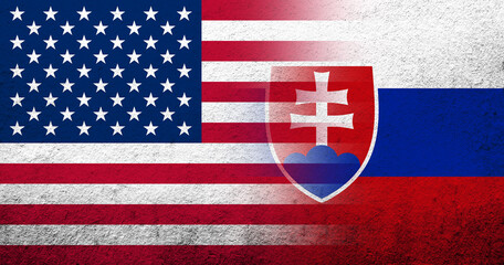 United States of America (USA) national flag of National flag of Slovakia. Grunge background