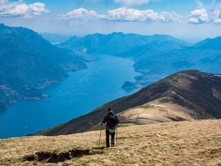 Fototapeta na wymiar Trekking scene on Lake Como alps