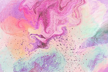 Colorful watercolor background of abstract liquid art with rainbow, colors of pink, red, orange, yellow, green, blue, violet, purple