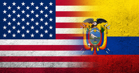 United States of America (USA) national flag with Ecuador National flag. Grunge background - obrazy, fototapety, plakaty