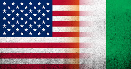 Fototapeta premium United States of America (USA) national flag with Ivory Coast National flag. Grunge background