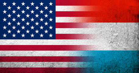 United States of America (USA) national flag with Luxembourg National flag. Grunge background
