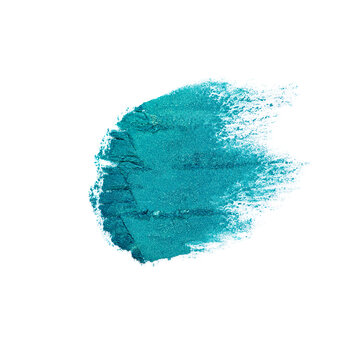 Turquoise colored pigment. Loose cosmetic powder. Blue eyeshadow pigment isolated on a white background, close-up
