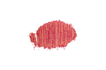 Peach and Gold colored pigment. Loose cosmetic powder. Coral eyeshadow pigment isolated on a white background, close-up