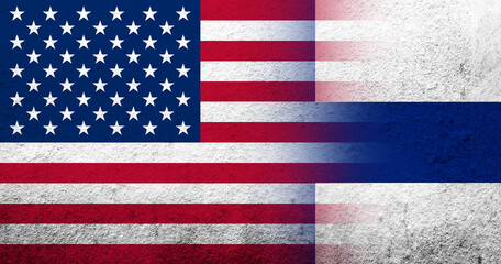 United States of America (USA) national flag with National flag of Finland . Grunge background