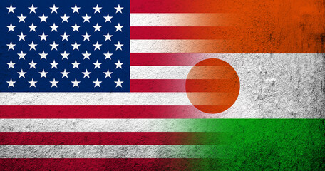United States of America (USA) national flag with Niger National flag. Grunge background
