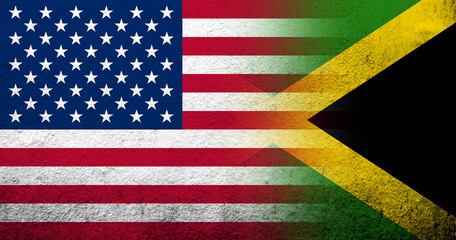United States of America (USA) with  National flag of Jamaica. Grunge background
