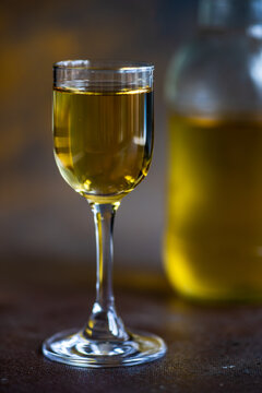 Bottle and glass of traditional Georgian chacha brandy