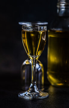 Bottle and glass of traditional Georgian chacha brandy