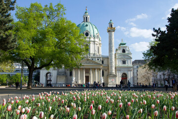 The Karlskirche in Vienna on a sunny day.