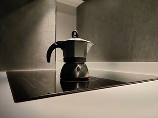 stainless steel kitchen sink and coffee machine