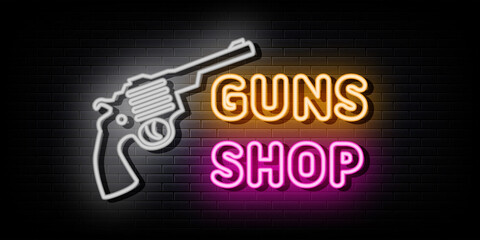 Gun shop neon logo sign vector