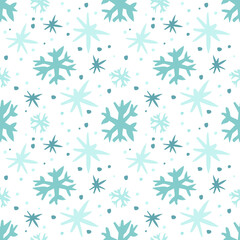 Festive Christmas decorations, snowflakes seamless pattern. New year winter print, with hand drawn elements