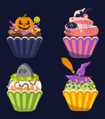 Halloween cupcakes. Vector illustration.