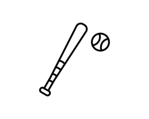 Baseball bat and ball linear icon. Softball player's equipment thin line illustration. Contour symbol. Vector isolated outline drawing