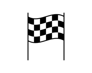 Checkered racing flag icon. Starting flag auto and moto racing. Sport car competition victory sign. Finishing winner rally illustration. Black and white color.