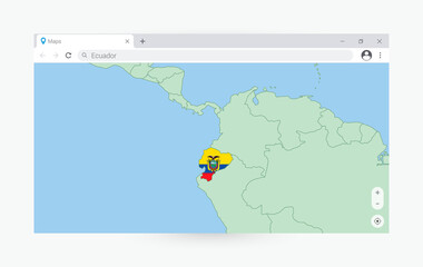 Browser window with map of Ecuador, searching  Ecuador in internet.