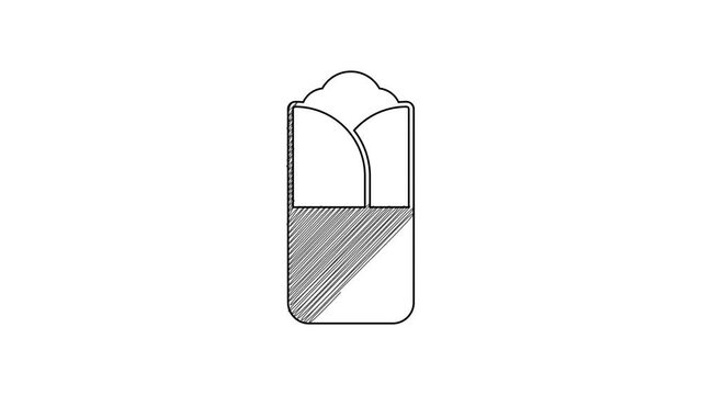Black line Burrito icon isolated on white background. Traditional mexican fast food. 4K Video motion graphic animation