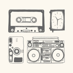 cassette, radio, watch, camera, retro
