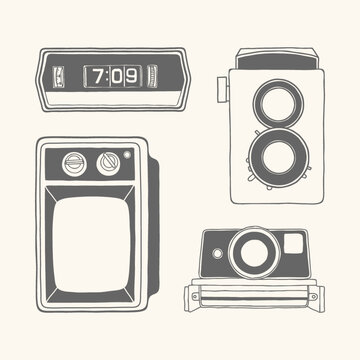 set of retro appliances and retro cameras