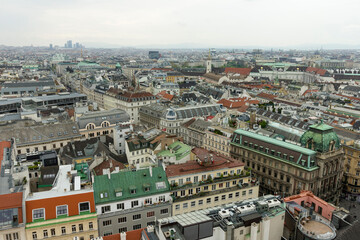Fototapeta na wymiar Skyline of the city Vienna from the tower of the St. Stephen's Cathedral