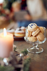 Macaroons with star of David decoration on Jewish Festival of lights, Hanukkah.