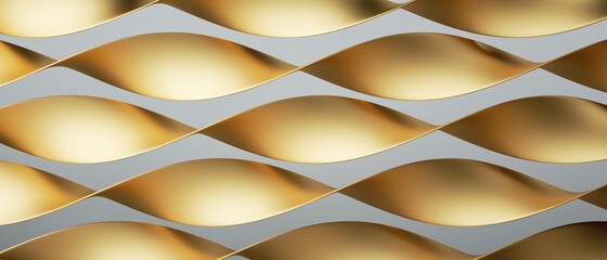 3d render. Abstract fashion background with horizontal golden twisted ribbons. Gold spiral stripes