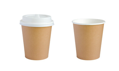 Disposable paper coffee cup, insulated on a white background. collection