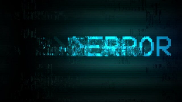 Error text on broken noisy computer screen with noise and glitches