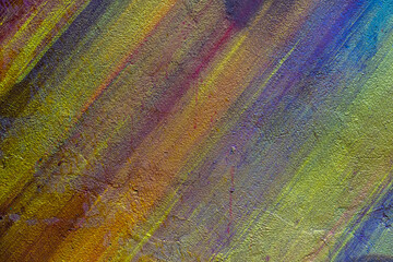 Wall is decorated with abstract multicolored paint closeup, colorful background