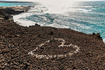 Outline of a Heart On The Volcanic Shore line of Cape Hanamanioa and La Perouse Bay, Makena-La Perouse State Park, Maui, Hawaii, USA
