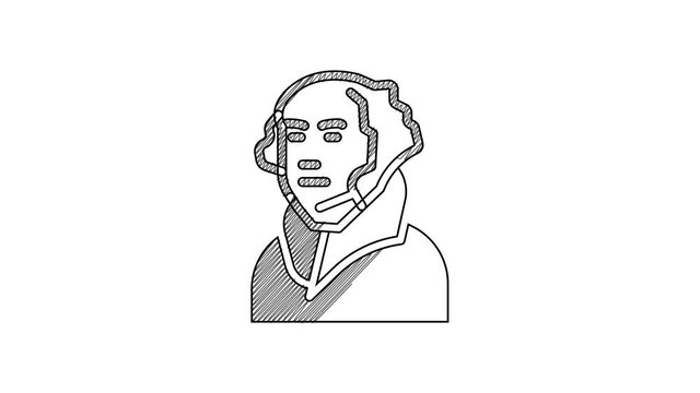 Black line George Washington icon isolated on white background. 4K Video motion graphic animation
