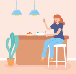 girl eating in kitchen