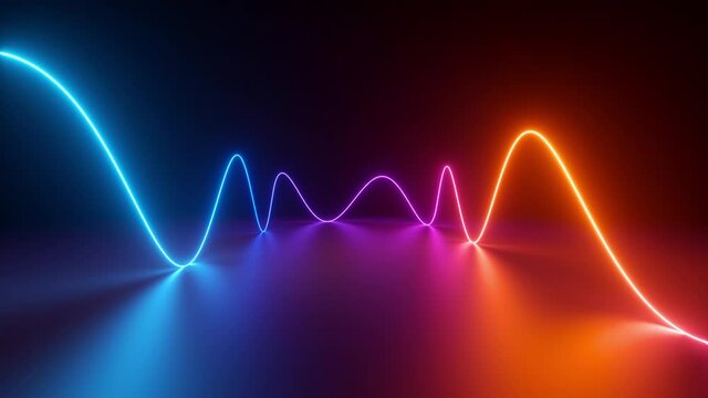 abstract background with animated wavy line glowing with blue pink red gradient, colorful neon light in ultraviolet spectrum