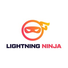 Ninja head and bolt logo design. Lightning ninja modern logo design.