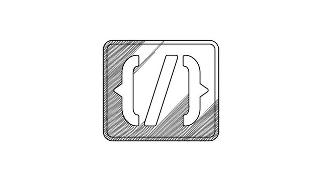 Black line Programming language syntax icon isolated on white background. Syntax programming file system. 4K Video motion graphic animation