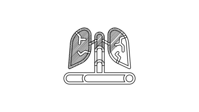 Black line Disease lungs icon isolated on white background. 4K Video motion graphic animation