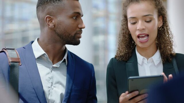 business woman team leader meeting with clients executives using tablet computer discussing corporate proposal financial consultants briefing shareholders sharing ideas giving advice 4k