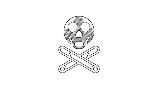 Black line Bones and skull as a sign of toxicity warning icon isolated on white background. 4K Video motion graphic animation