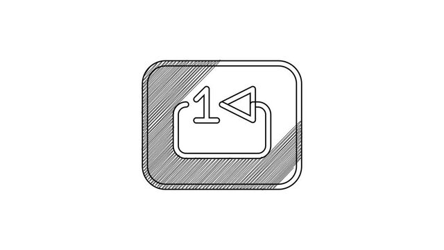Black line Repeat track music player icon isolated on white background. The sign is a round curved arrow and the number one. 4K Video motion graphic animation