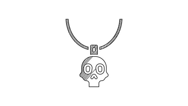 Black line Necklace amulet icon isolated on white background. 4K Video motion graphic animation