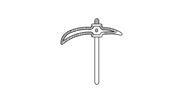 Black line Pickaxe icon isolated on white background. 4K Video motion graphic animation