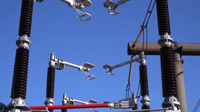 Moving parts on the top of a transformer at a solar power station
