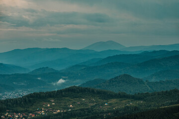 Sunset view of Gorno-Altaysk from the observation deck on Mount Tugaya