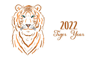 Tiger, animal character. Symbol of 2022 New Year. Design Template for Christmas card, banner, poster, holiday decoration