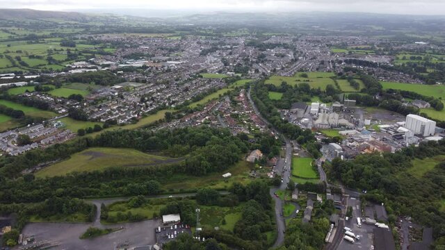 Clitheroe town in  Lancashire  England Aerial footage 4K