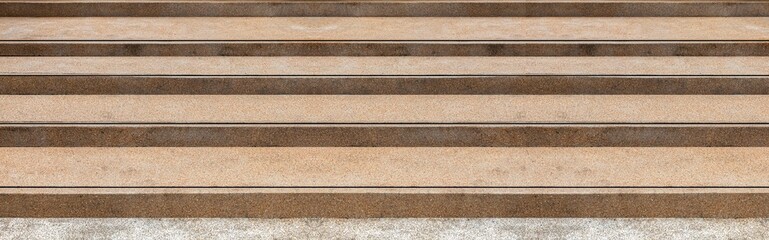Panorama of Building exterior stairs with antique brown granite tiles