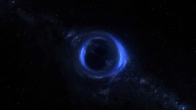 An animated simulation of a black hole traveling in space.	