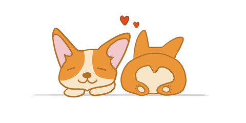 Corgi dogs relax. Two Funny Puppies. Sketch for your design