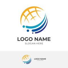 globe water logo concept with flat blue and yellow color style